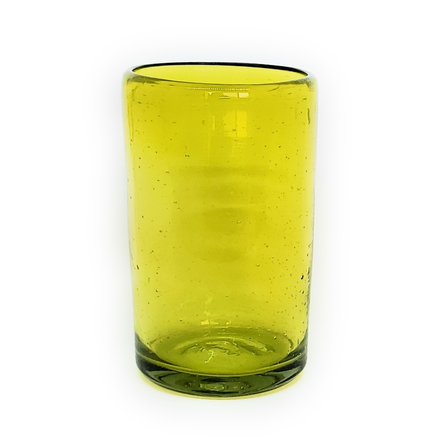 VIDRIO SOPLADO / vasos grandes color amarillos, 14 oz, Vidrio Reciclado, Libre de Plomo y Toxinas